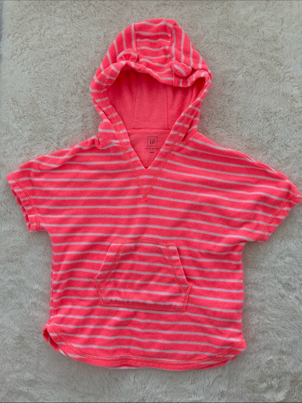 SALE! GAP Kids Coral Pink & White Striped Hooded Terry Swim Cover Size 18-24 Mo